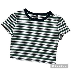 SHEIN Crop top Green White Black Stripe Girl size M Medium